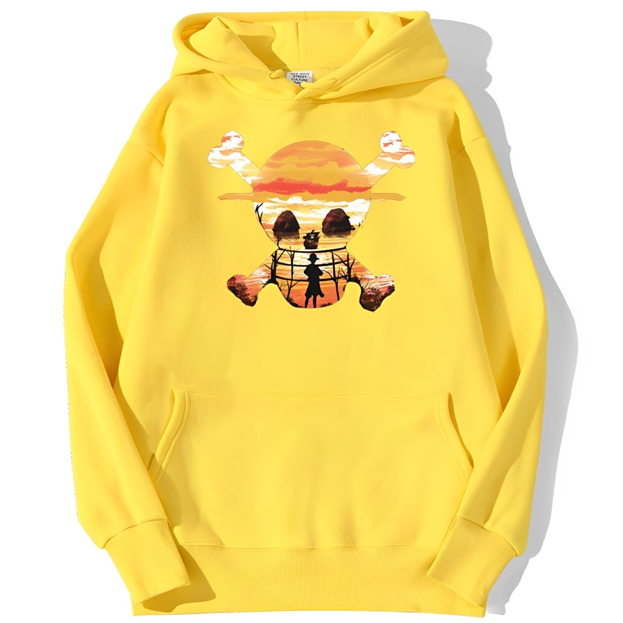 sweatshirt hoodie one piece logo paysage jaune