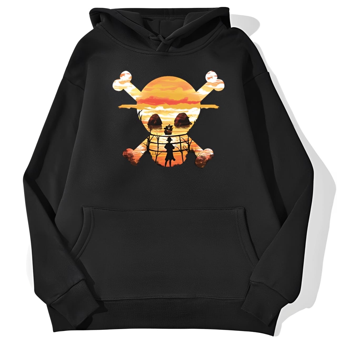 sweatshirt hoodie one piece logo paysage noir