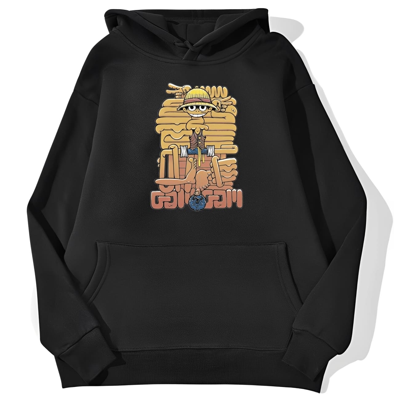 sweatshirt hoodie one piece luffy cartoon noir