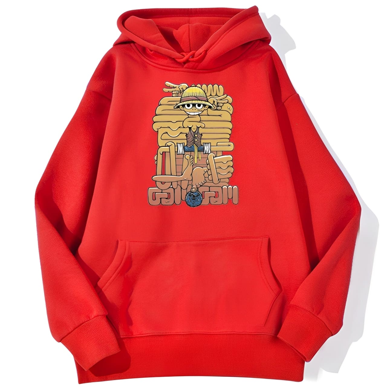 sweatshirt hoodie one piece luffy cartoon rouge