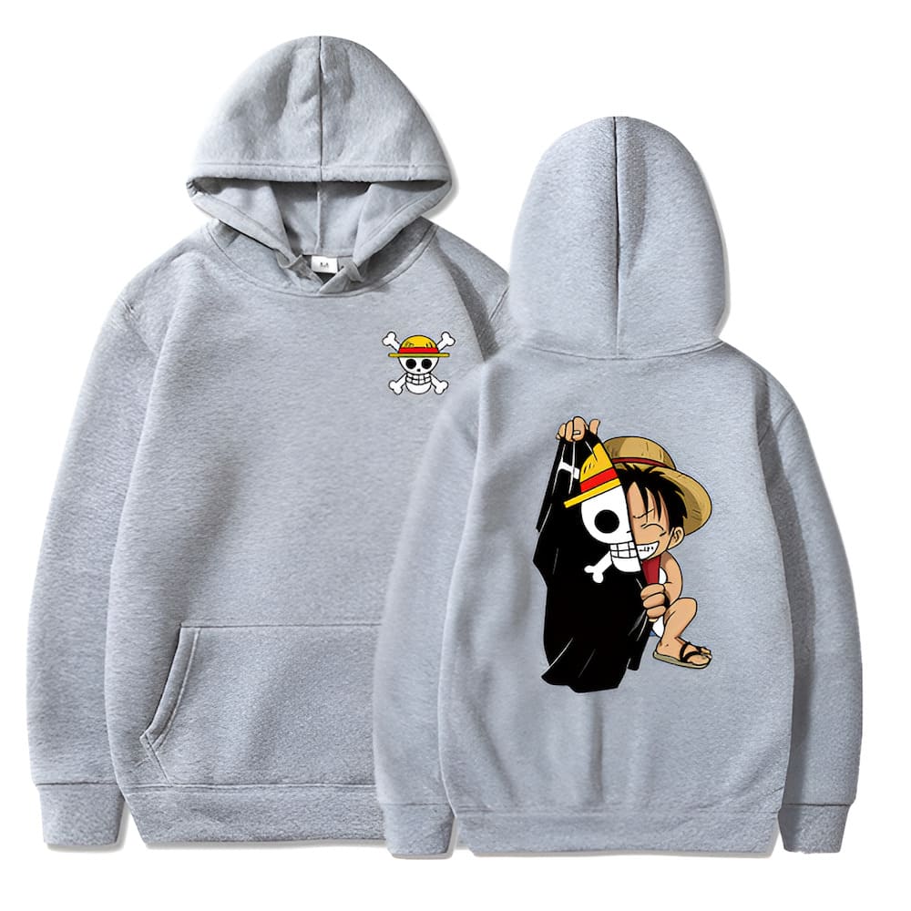 sweatshirt one piece monkey luffy flag grey