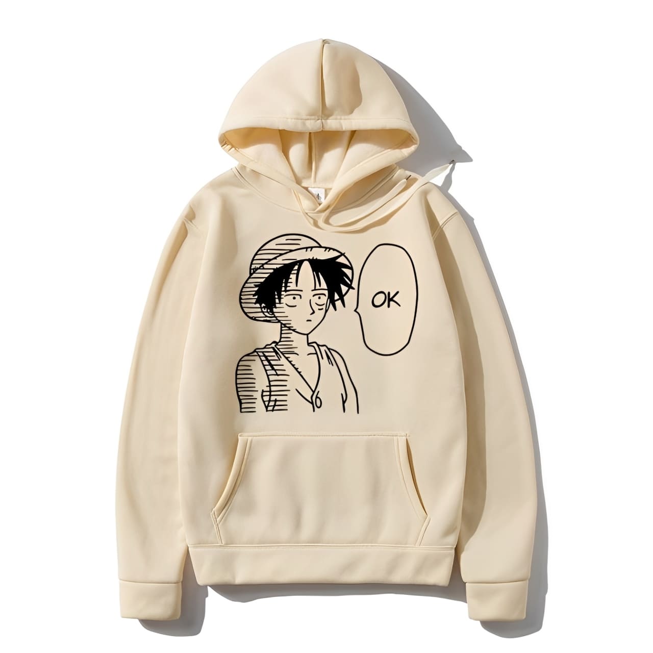 sweatshirt hoodie one piece luffy ok beige