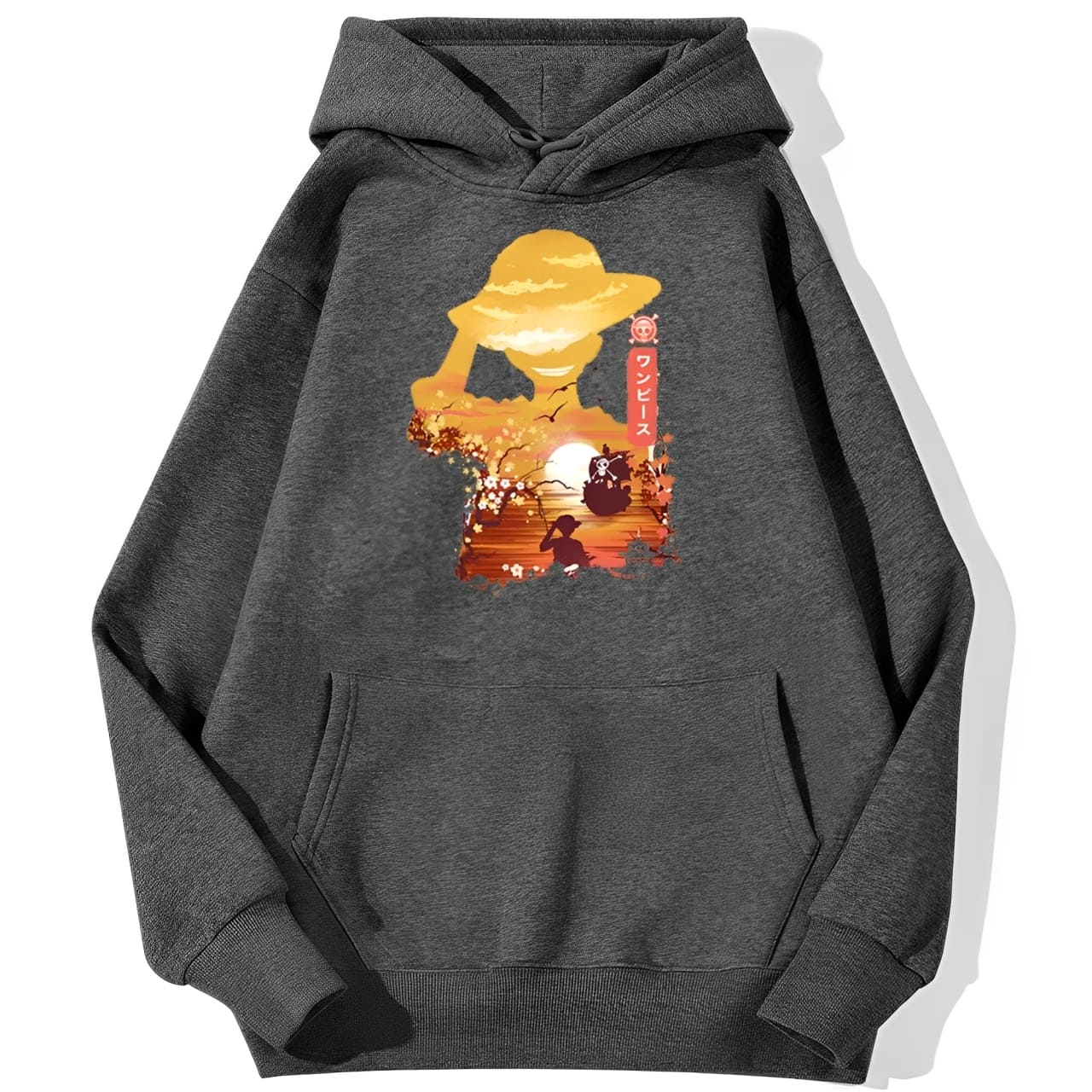 sweatshirt hoodie one piece luffy paysage gris fonce