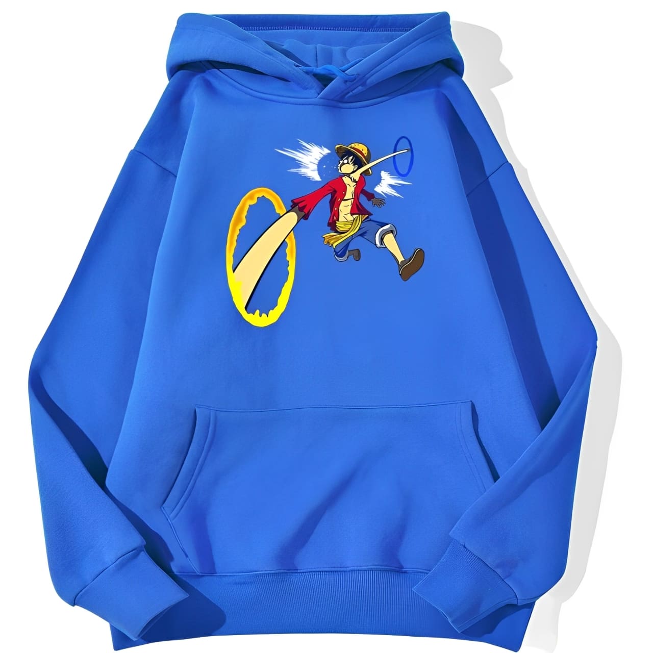 sweatshirt hoodie one piece luffy punch bleu