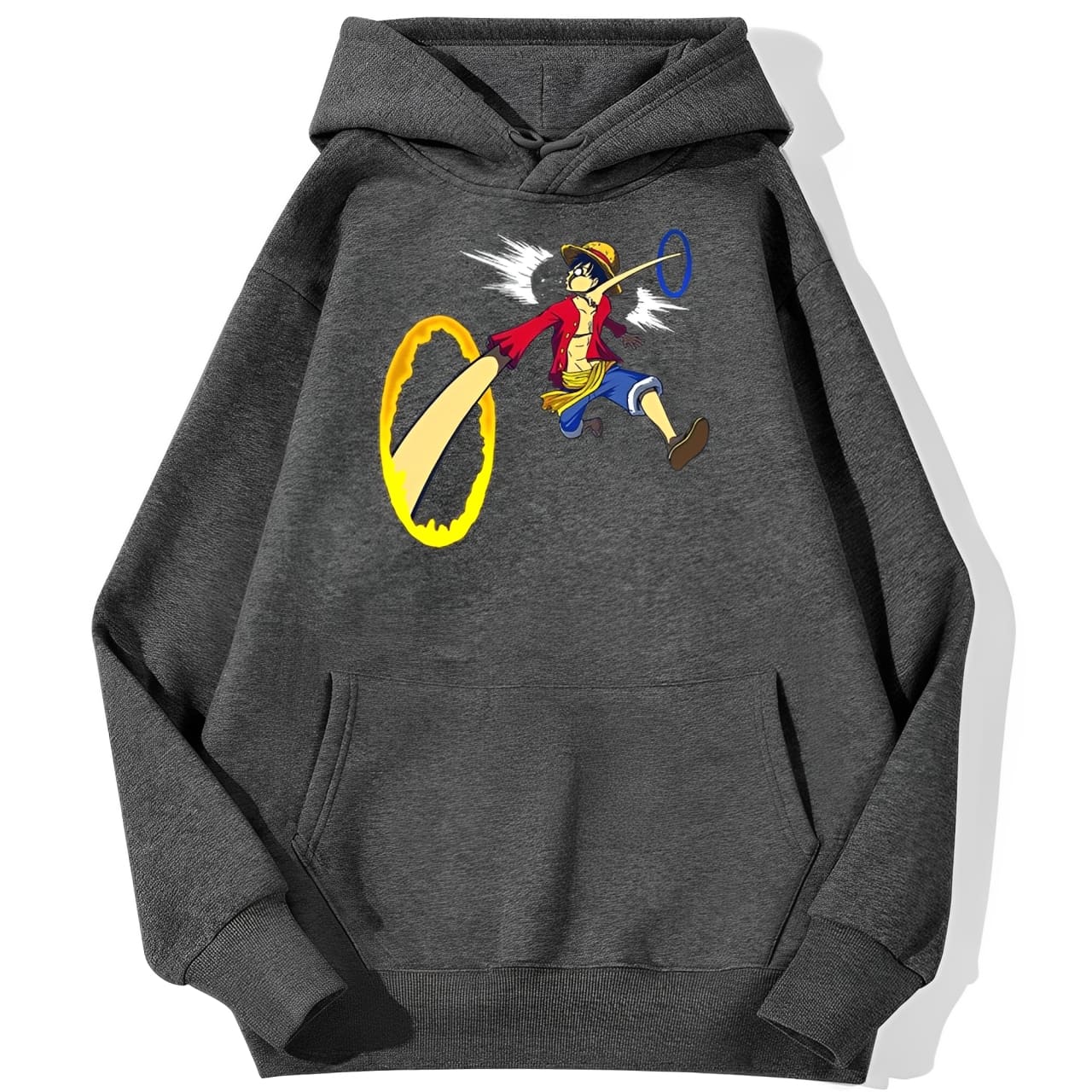 sweatshirt hoodie one piece luffy punch gris fonce