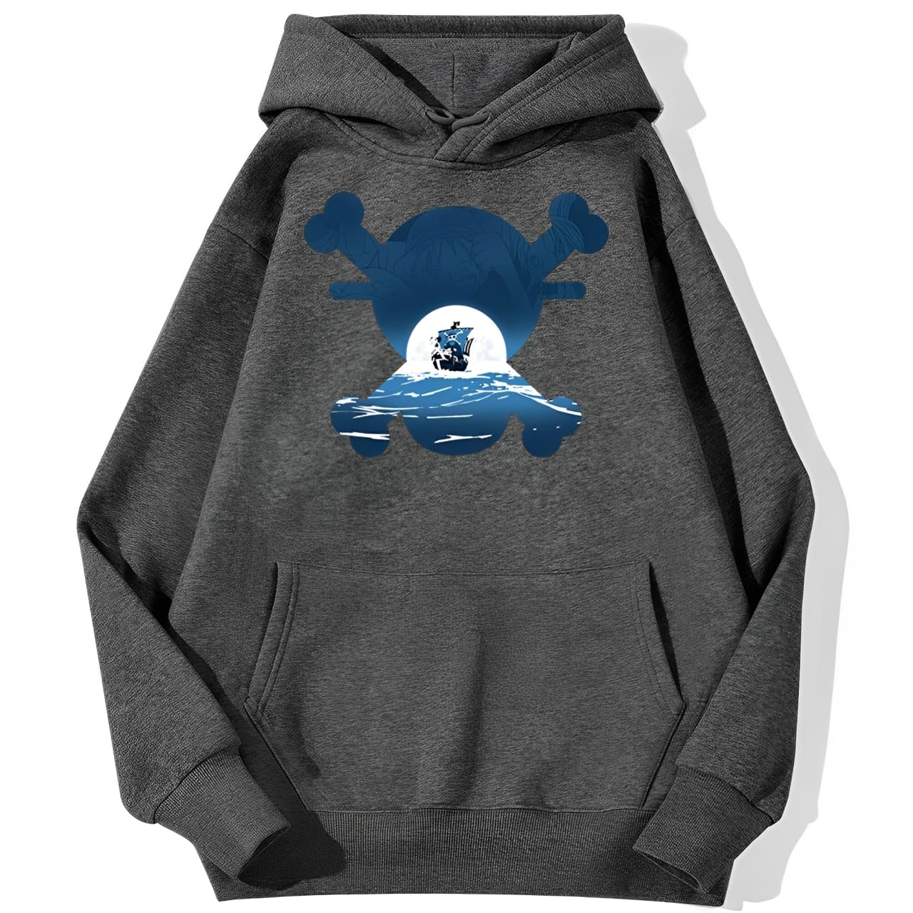 sweatshirt hoodie one piece skull merry gris fonce