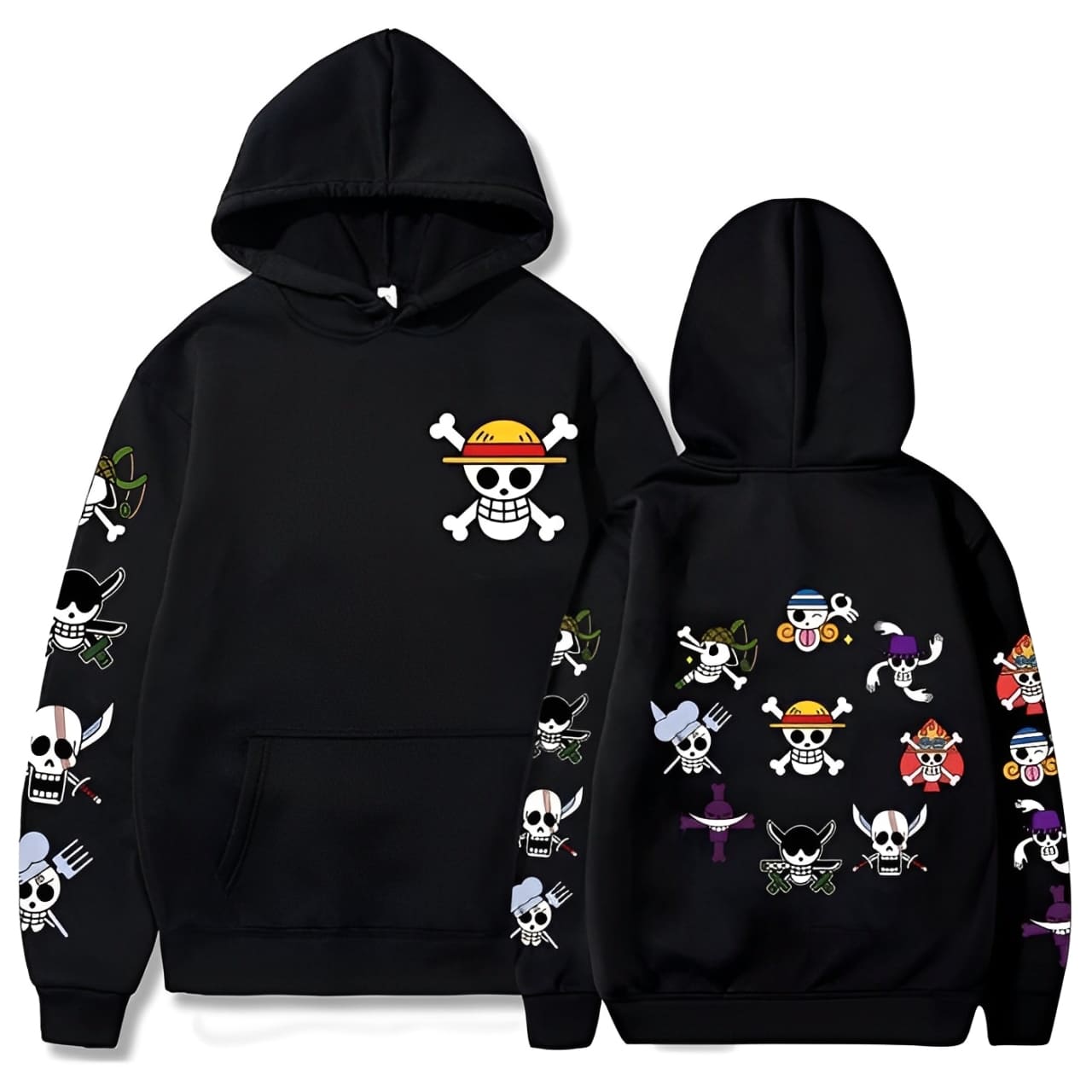 sweatshirt one piece skull strawhat black