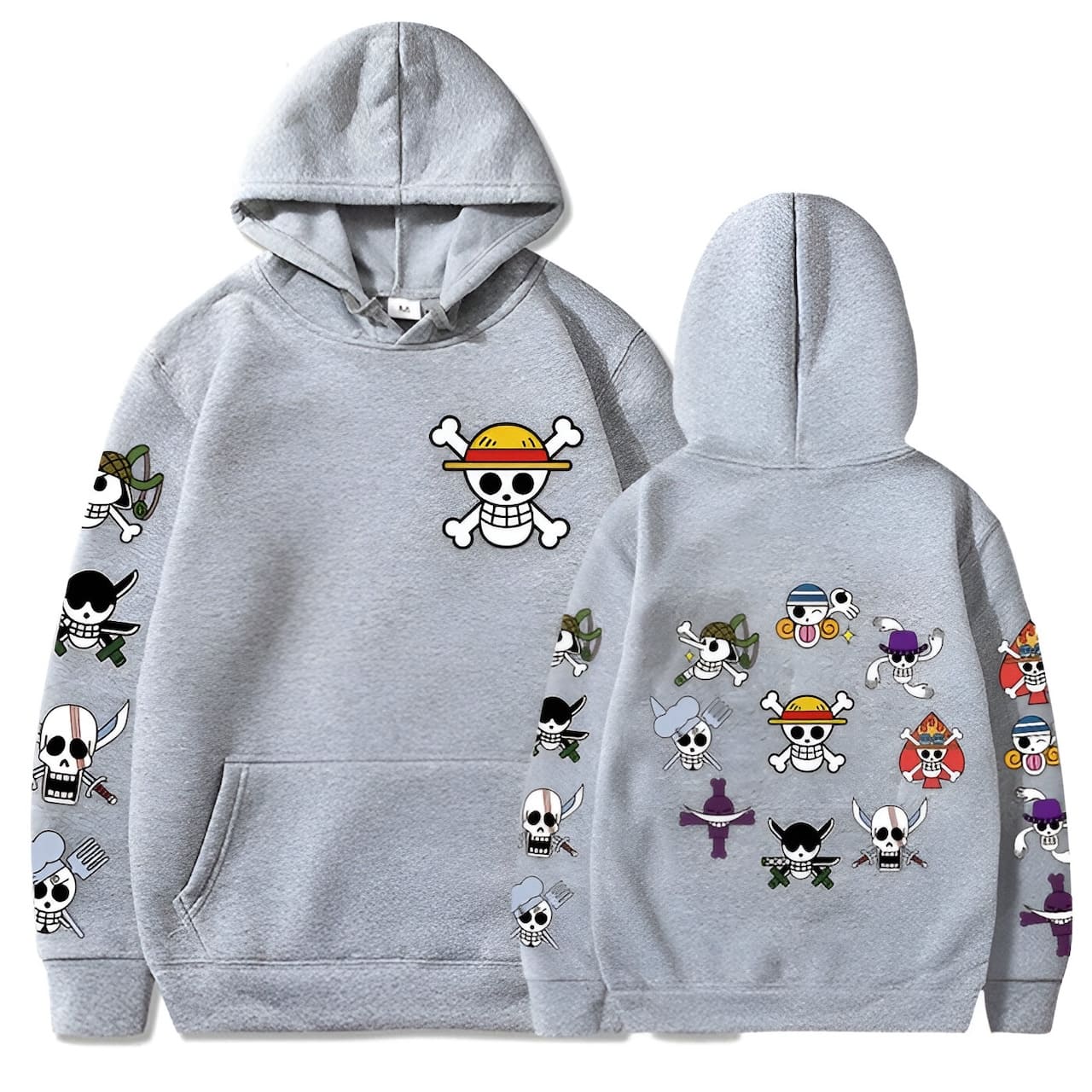 sweatshirt one piece skull strawhat grey