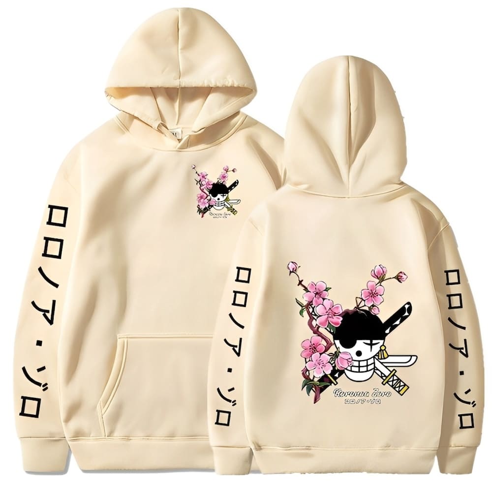 sweatshirt one piece roronoa zoro cherry tree beige