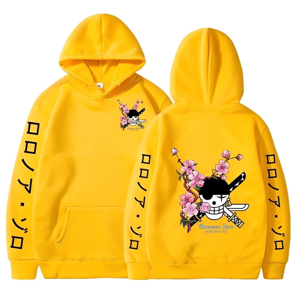 sweatshirt one piece roronoa zoro cherry tree jaune