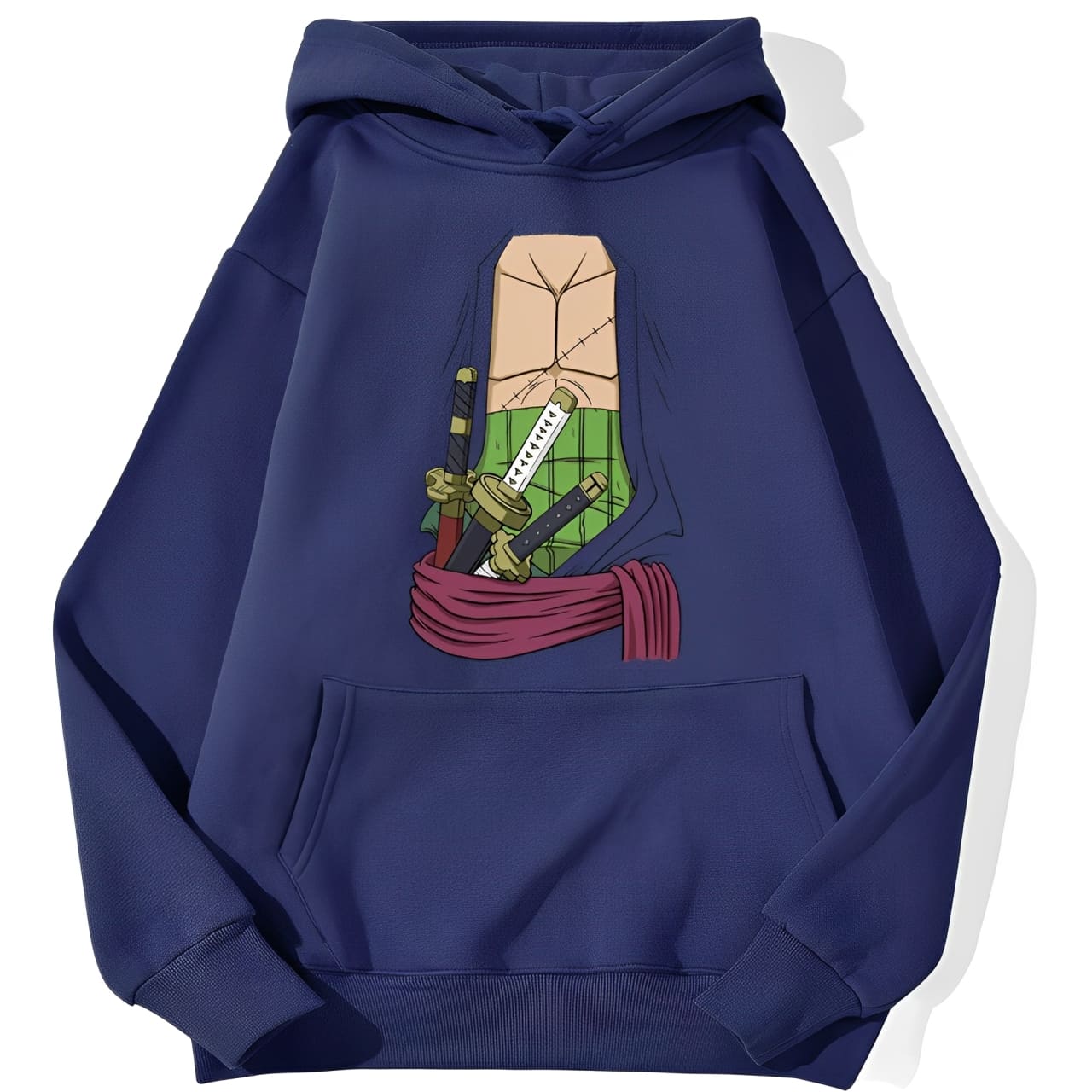 sweatshirt hoodie one piece zoro chest bleu marine