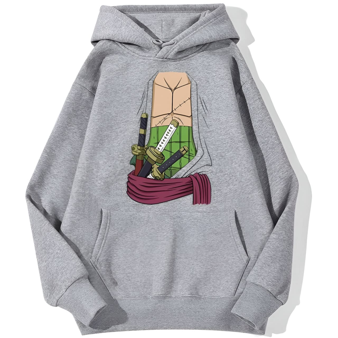 sweatshirt hoodie one piece zoro chest gris