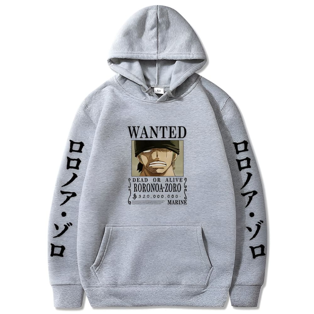 sweatshirt one piece roronoa zoro wanted grey