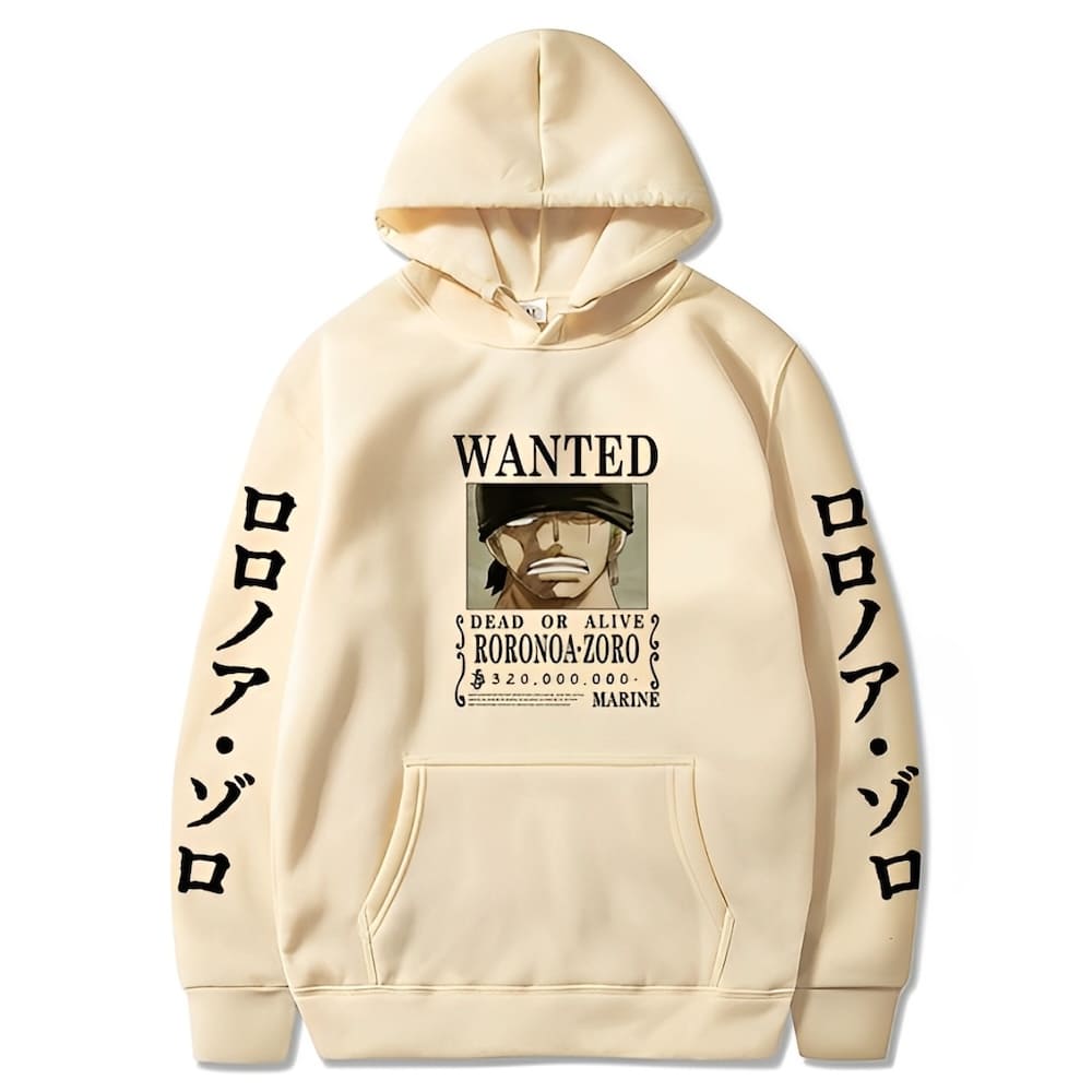 sweatshirt one piece roronoa zoro wanted beige