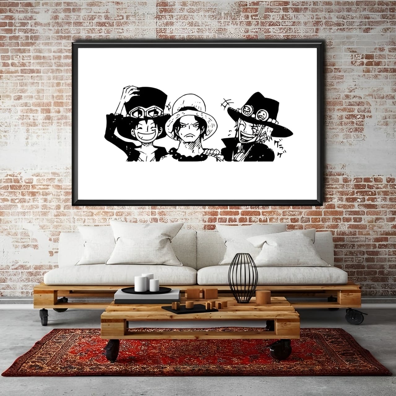 tableau one piece freres luffy ace sabo chapeaux 2