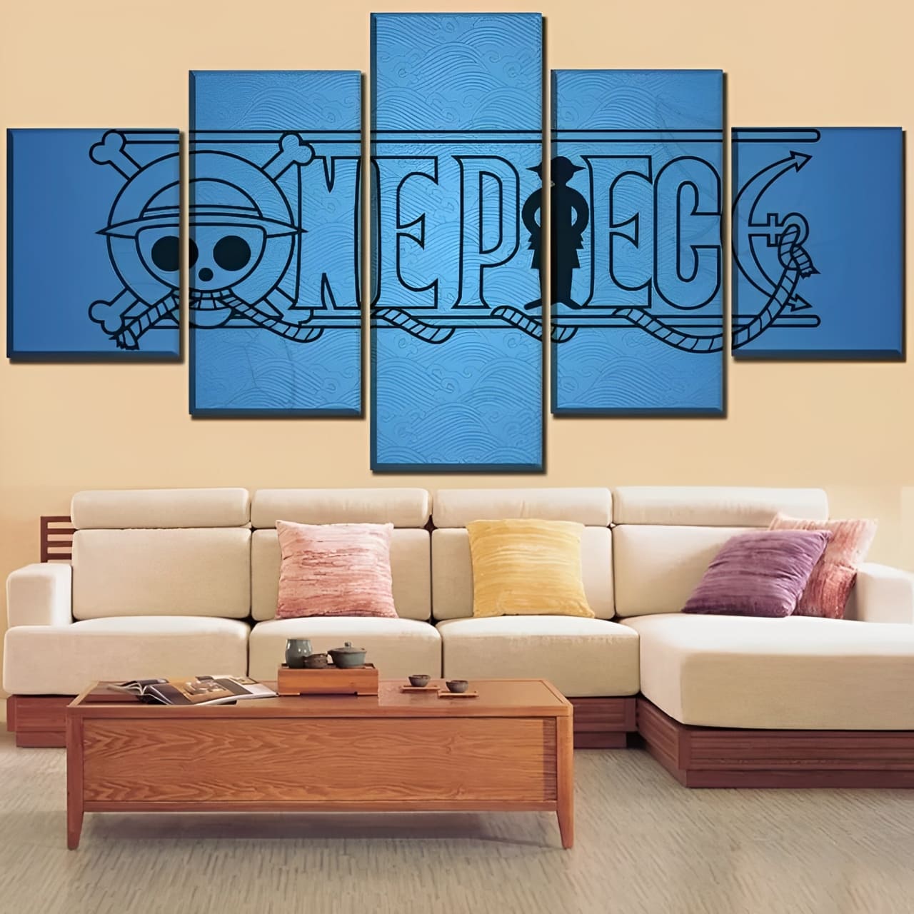 tableau toile one piece 5 parties logo bleu 2