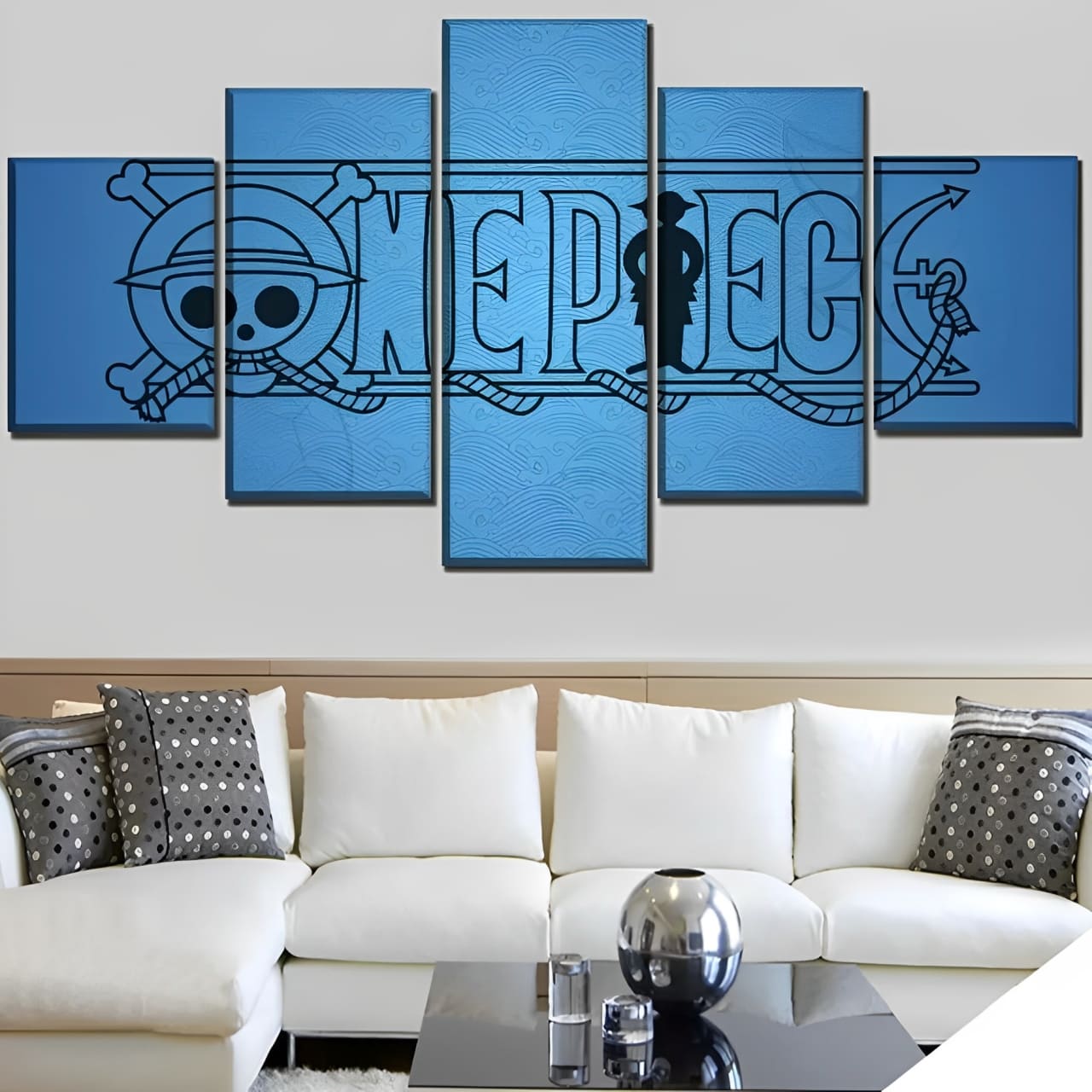 tableau toile one piece 5 parties logo bleu 1
