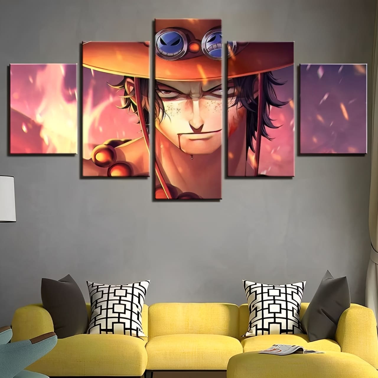 tableau toile one piece 5 parties portgas ace face 1