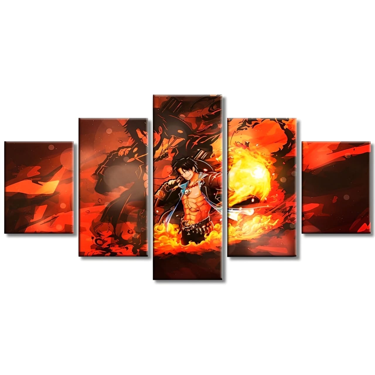 tableau toile one piece 5 parties portgas ace flammes 3