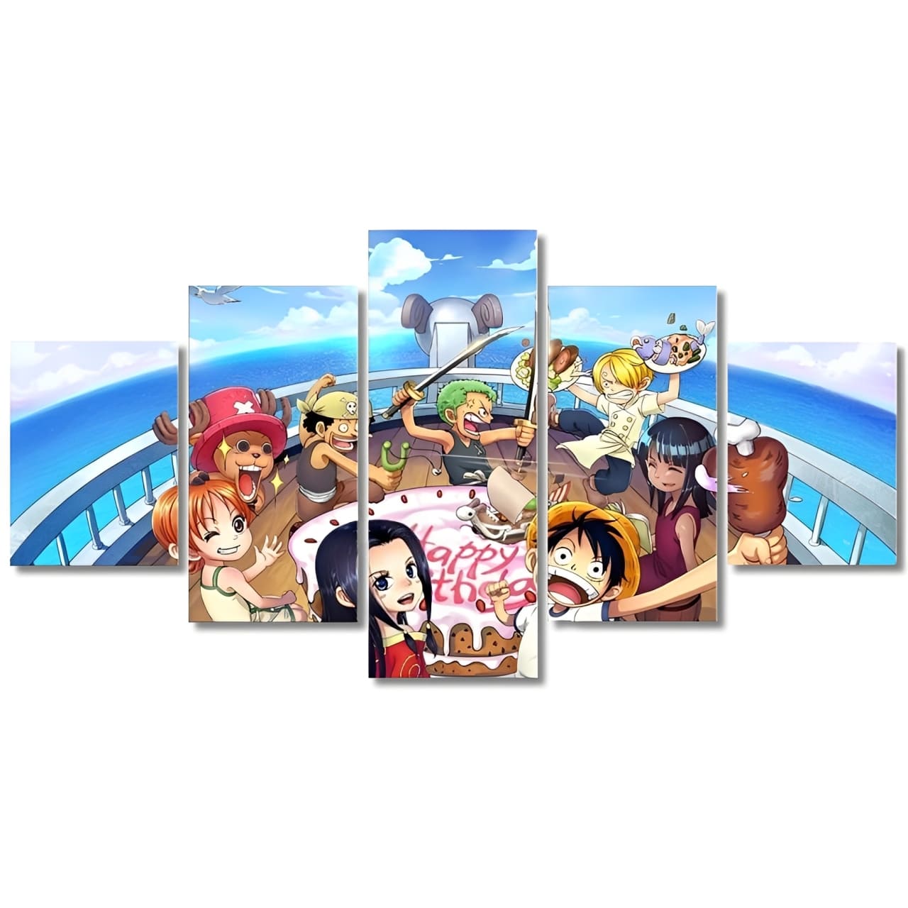 tableau toile one piece 5 parties mugiwara happy birthday 3