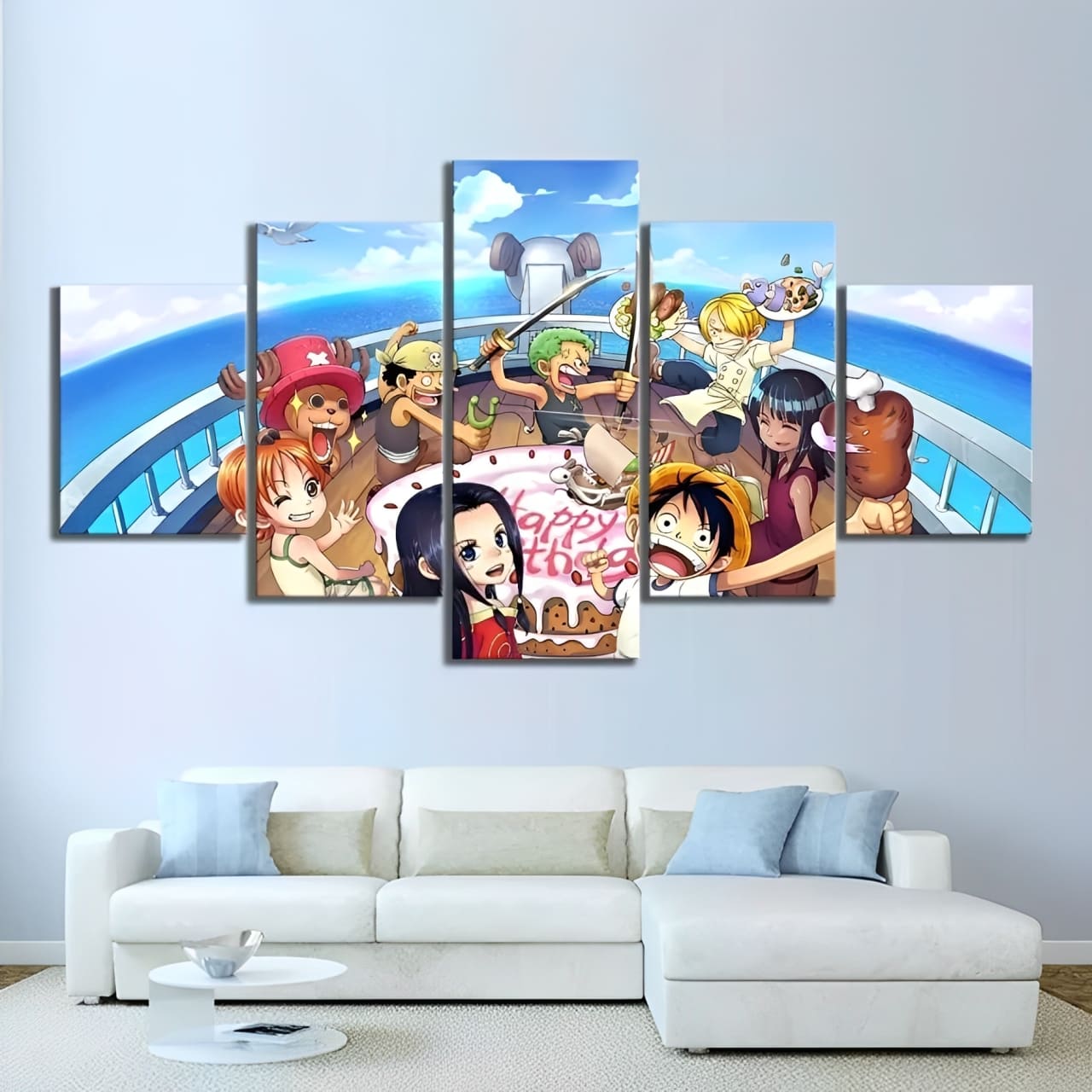 tableau toile one piece 5 parties mugiwara happy birthday 1