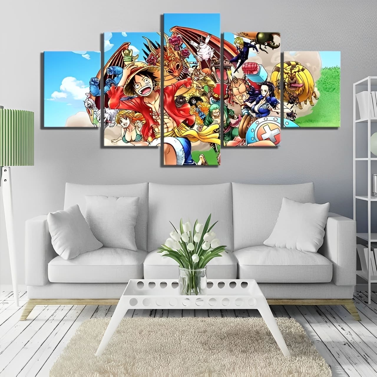 tableau toile one piece 5 parties mugiwara animaux 1