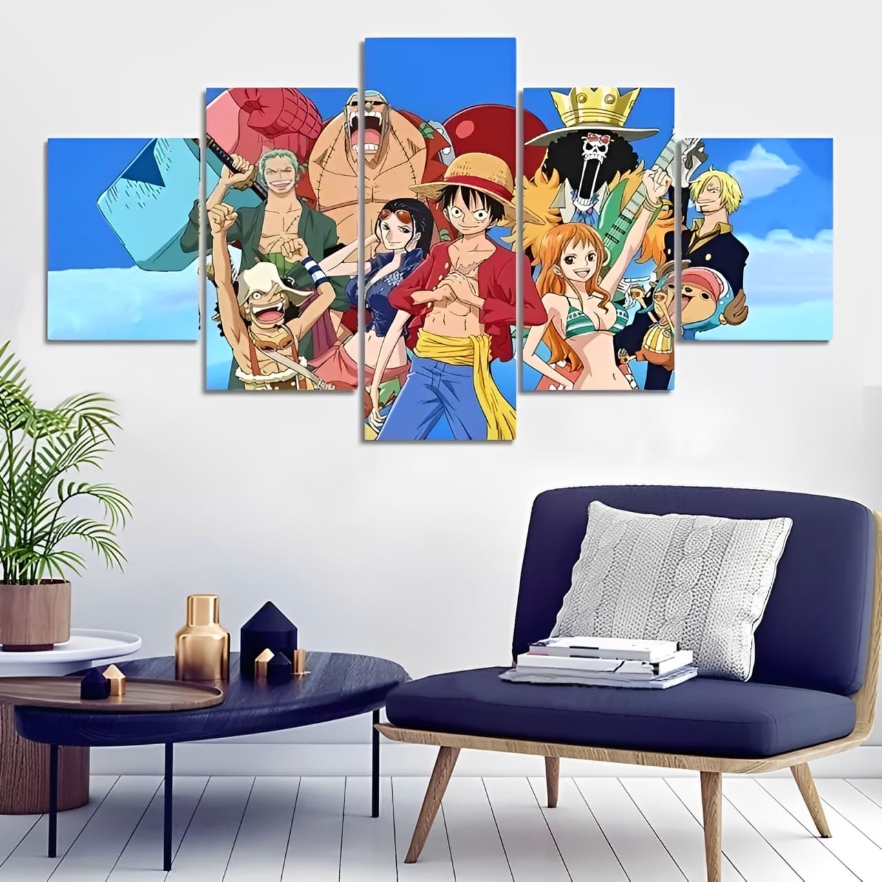 tableau toile one piece 5 parties mugiwara bleu 1
