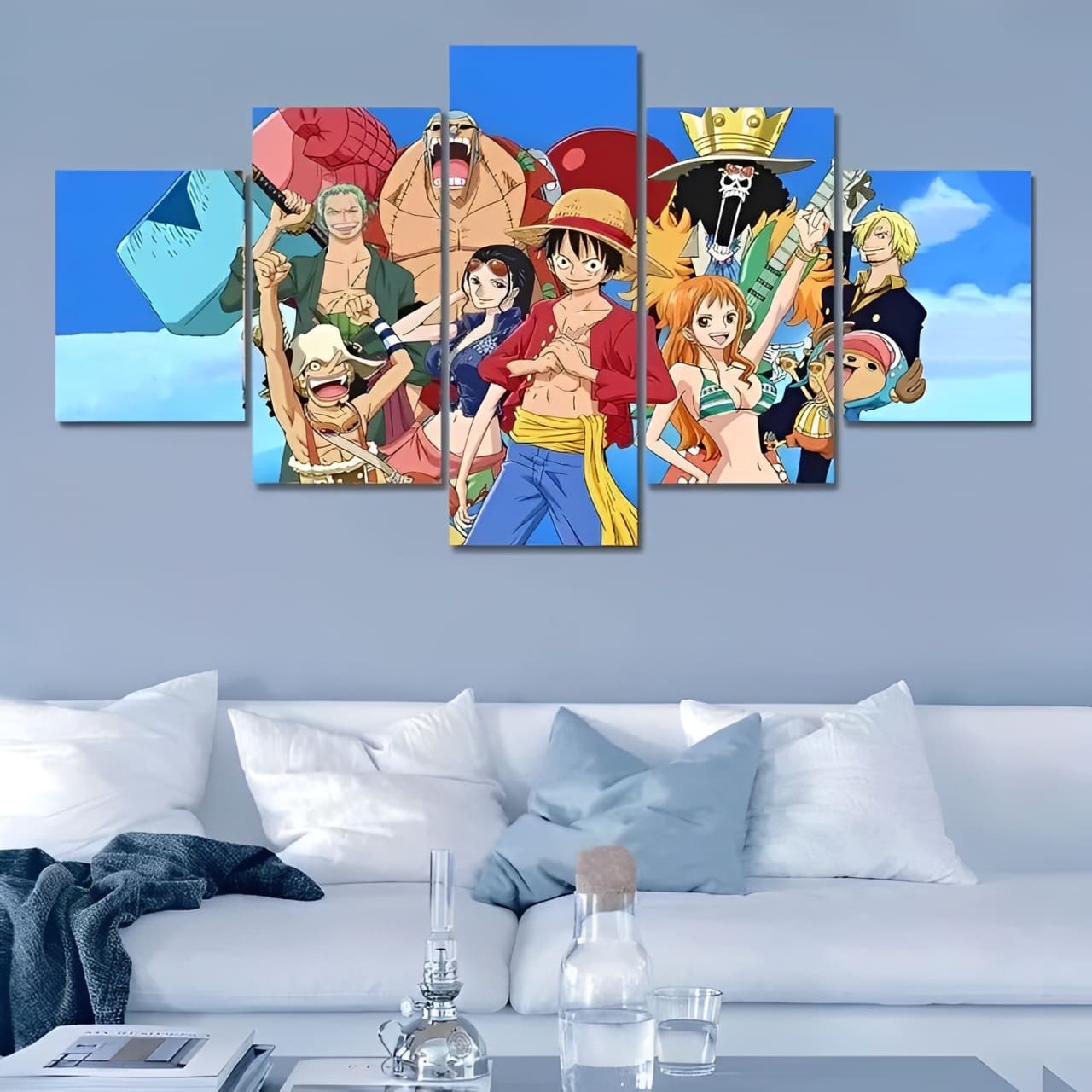 tableau toile one piece 5 parties mugiwara bleu 2