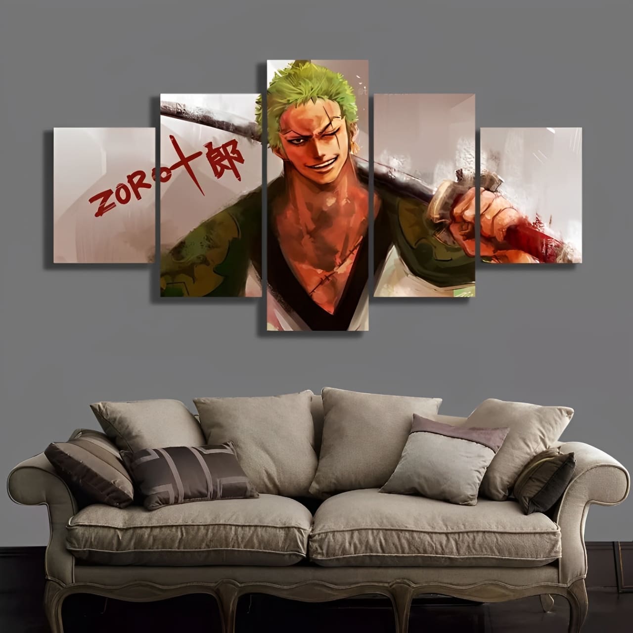 tableau toile one piece 5 parties roronoa zoro paint 2