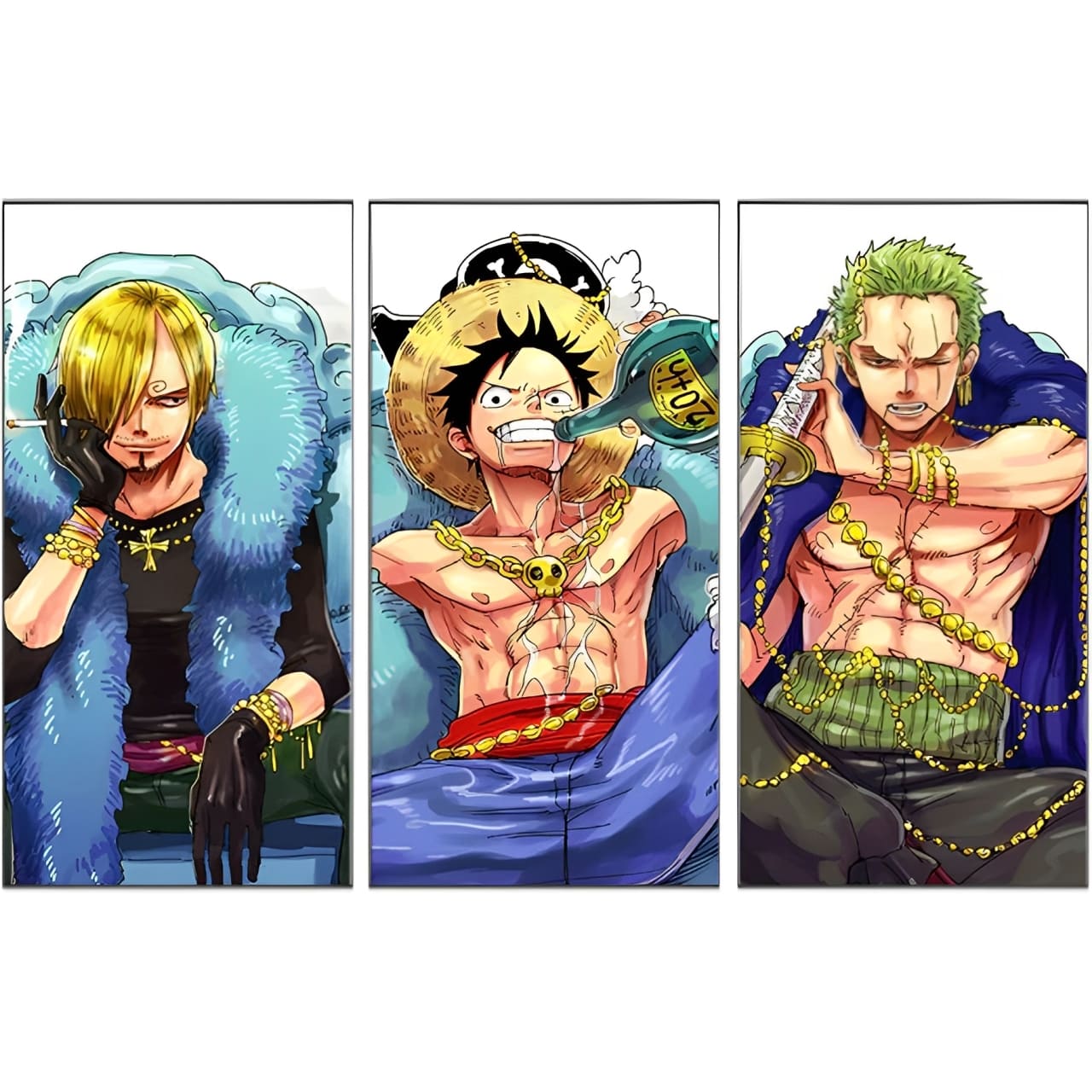 tableau toile one piece 3 parties anniversary sanji luffy zoro 3