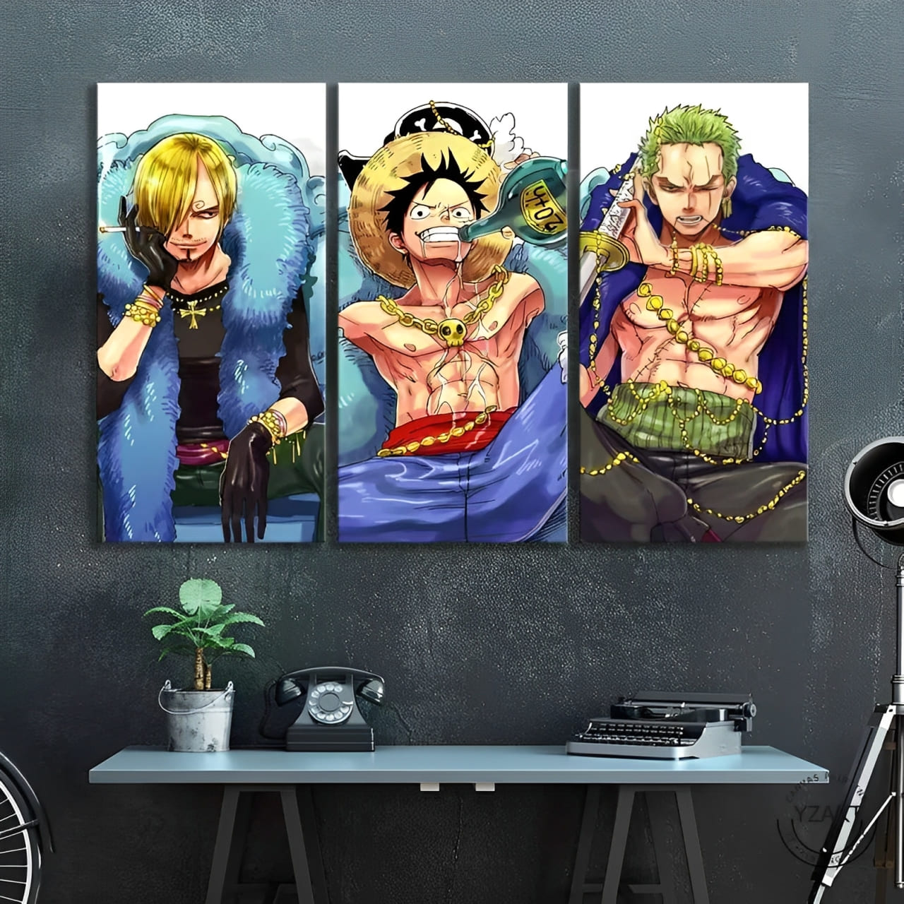 tableau toile one piece 3 parties anniversary sanji luffy zoro 1
