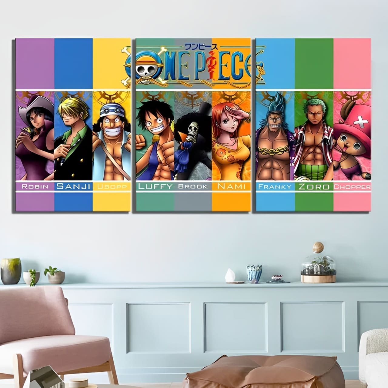 tableau toile one piece 3 parties pirates chapeau paille 2