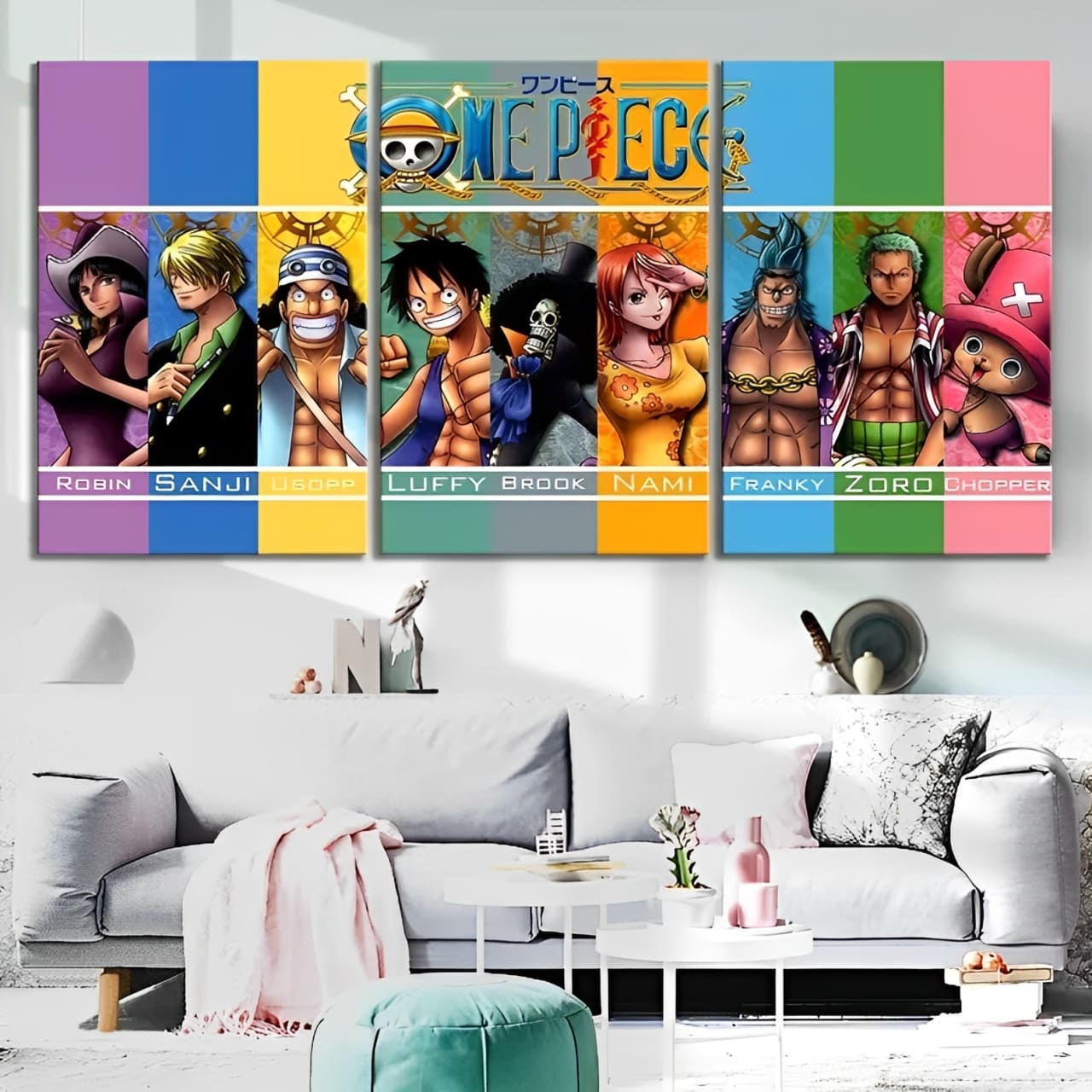 tableau toile one piece 3 parties pirates chapeau paille 1