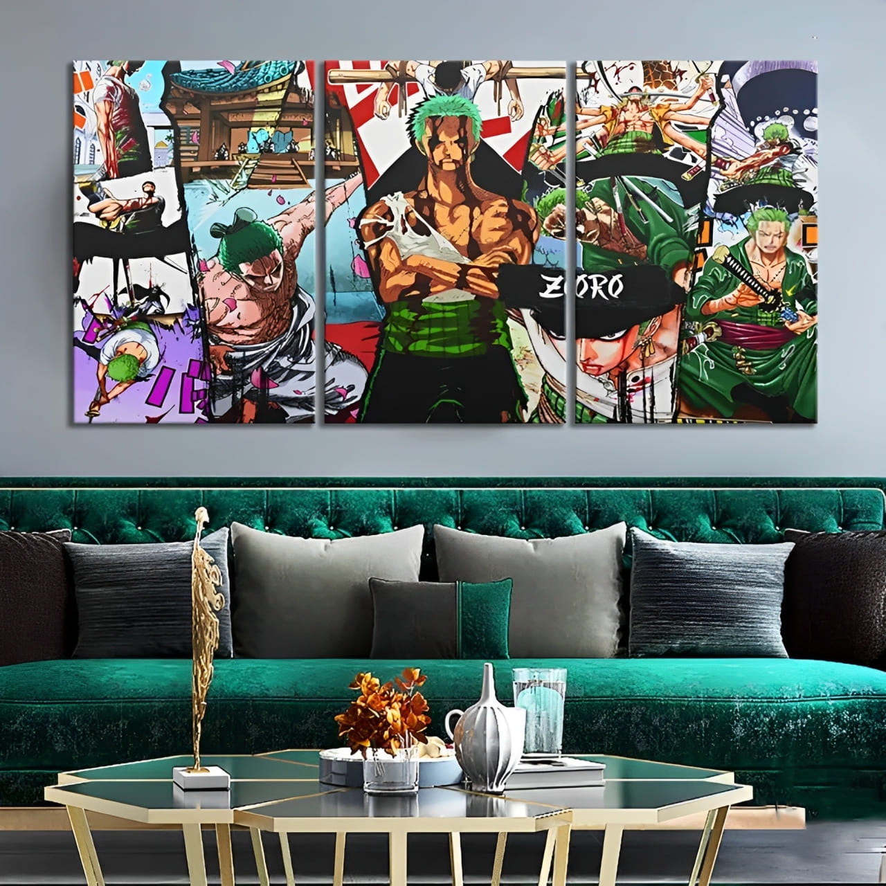 tableau toile one piece 3 parties roronoa zoro combats 1