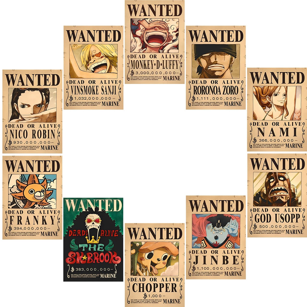 pack affiches wanted one piece mugiwara wano