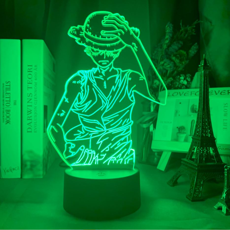 lampe 3d one piece luffy strawhat vert