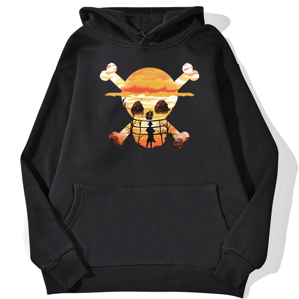 sweatshirt hoodie one piece logo paysage noir