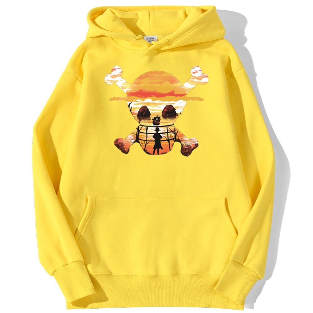 sweatshirt hoodie one piece logo paysage jaune