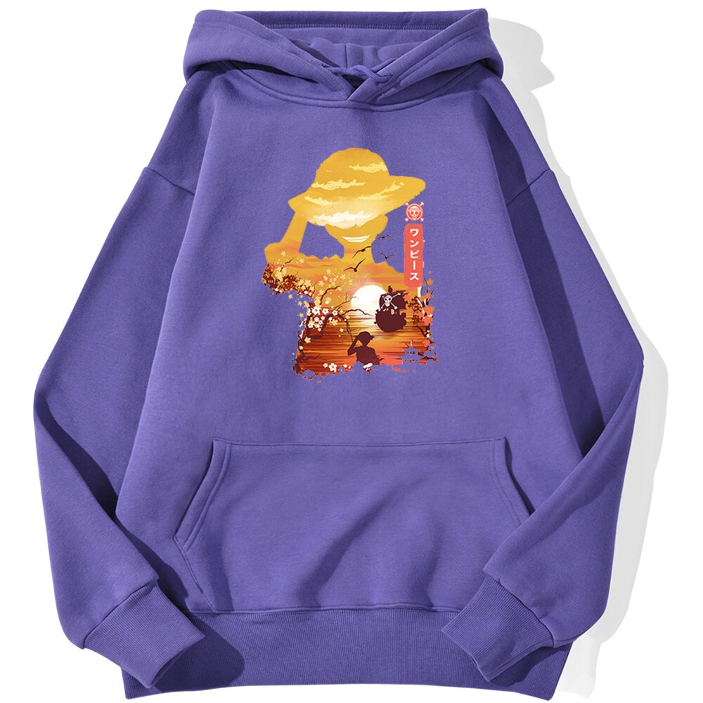 sweatshirt hoodie one piece luffy paysage violet