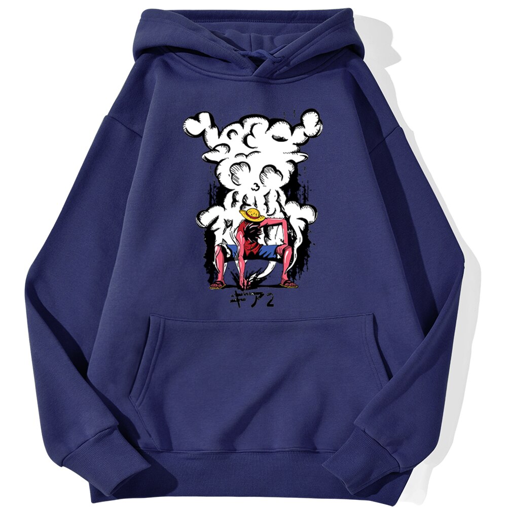 sweatshirt hoodie one piece monkey luffy gear bleu marine