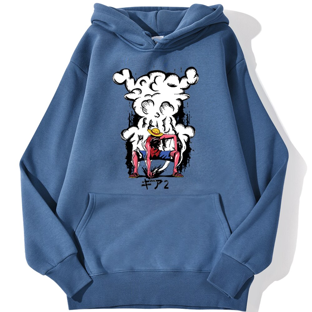 sweatshirt hoodie one piece monkey luffy gear bleu azur