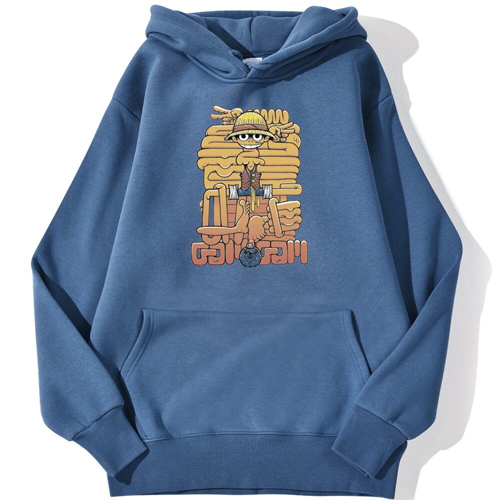 sweatshirt hoodie one piece luffy cartoon bleu azur