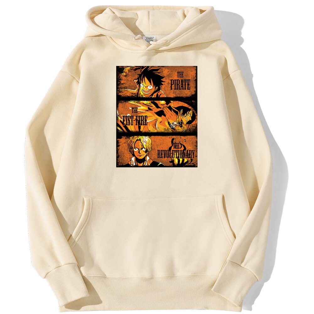 sweatshirt hoodie one piece freres luffy ace sabo beige