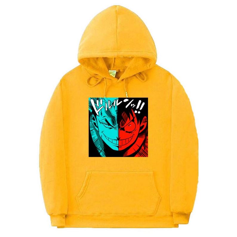 sweatshirt hoodie one piece luffy zoro jaune