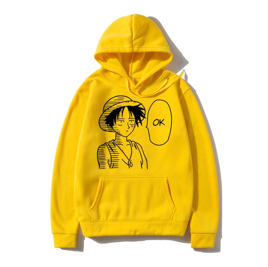 sweatshirt hoodie one piece luffy ok jaune