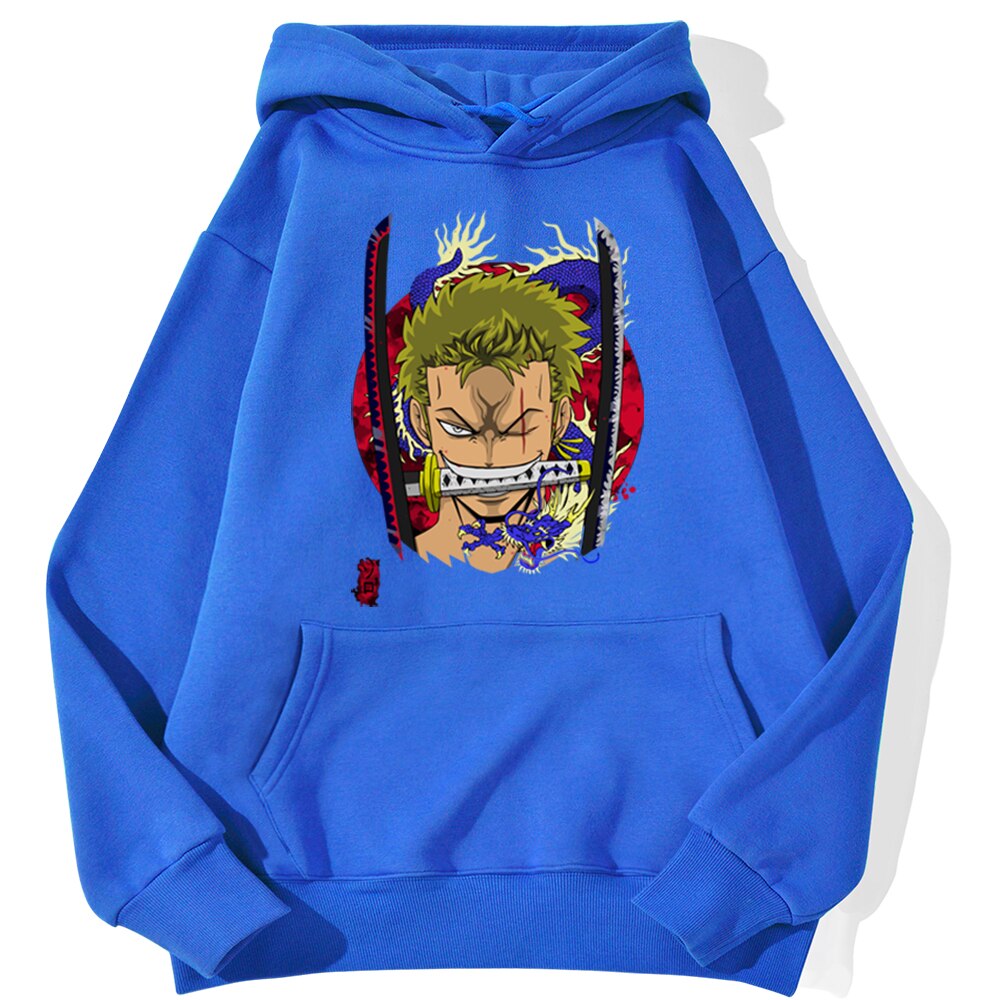 sweatshirt hoodie one piece roronoa zoro bleu