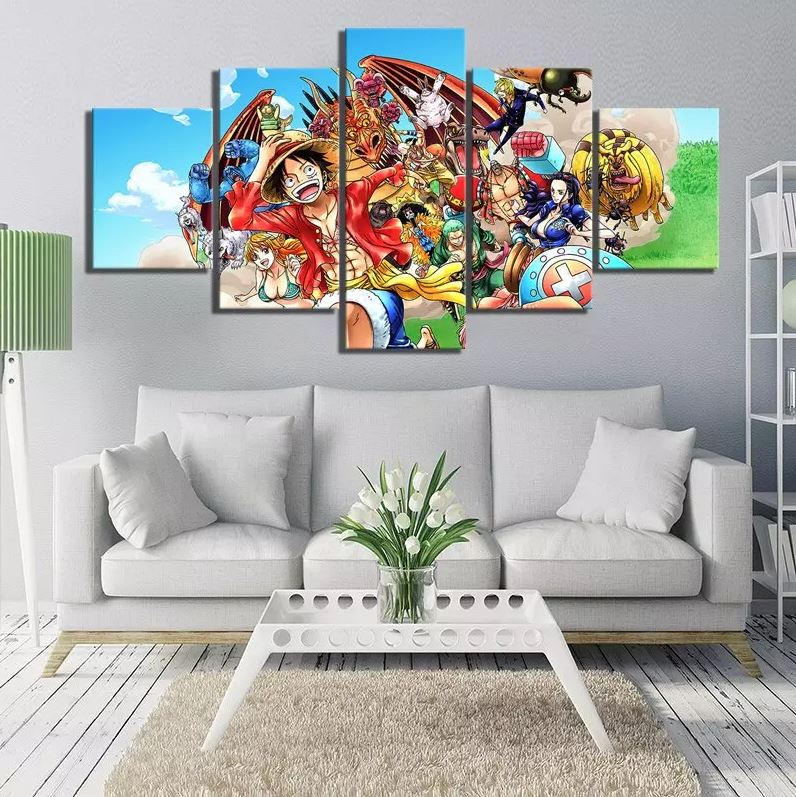 tableau toile one piece 5 parties mugiwara animaux 1