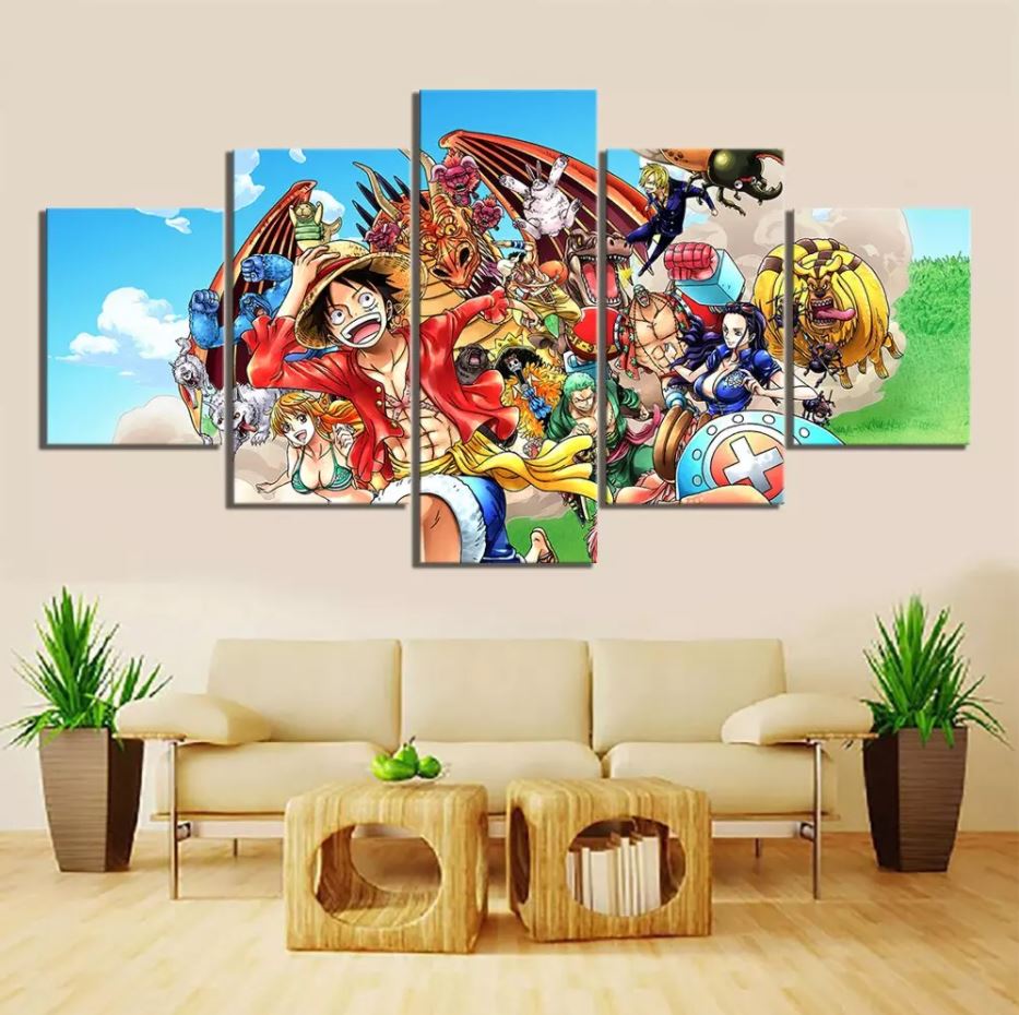 tableau toile one piece 5 parties mugiwara animaux 2
