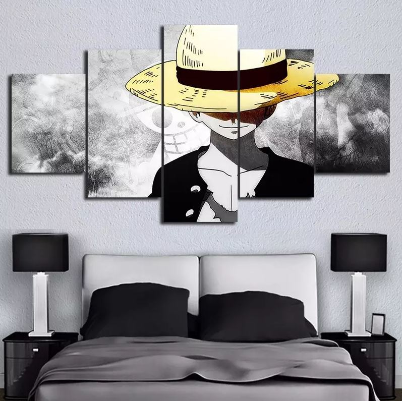 tableau toile one piece 5 parties luffy chapeau paille 2