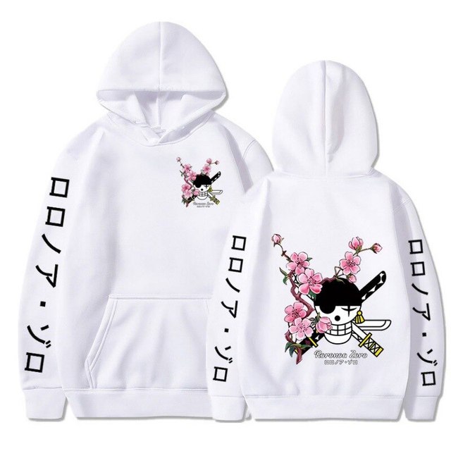 sweatshirt one piece roronoa zoro cherry tree blanc